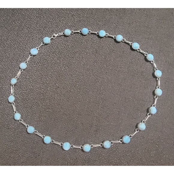 Natural Larimar necklace in 925 Sterling Silver 18" w/ 22 D.R. Larimar gemstones - Picture 1 of 16